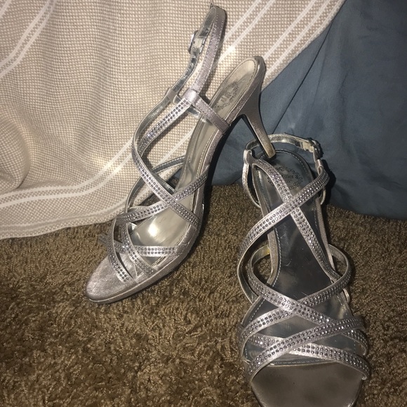 silver two inch heels